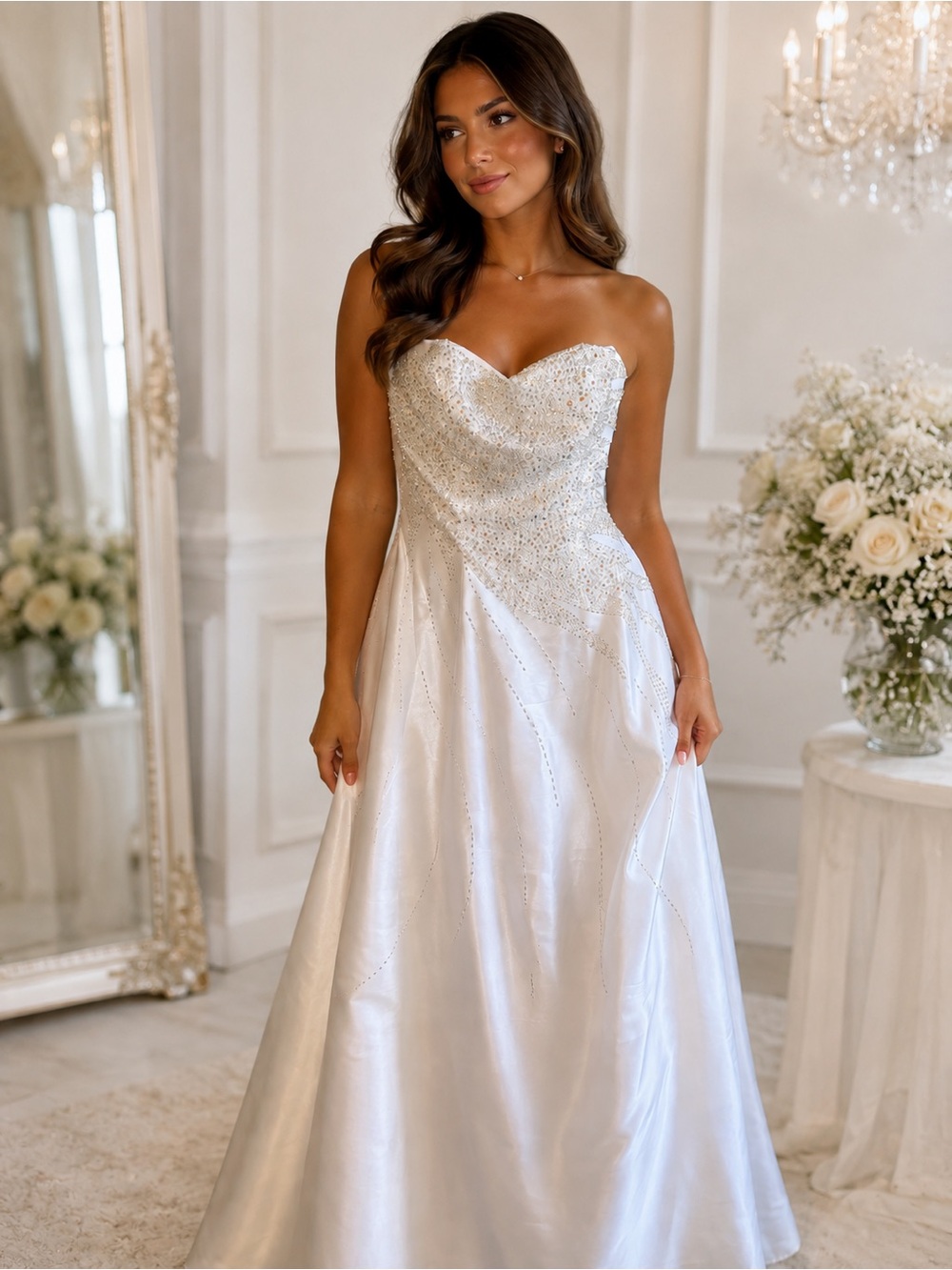 Nina Canacci Ivory Strapless Beaded A-Line Wedding Dress